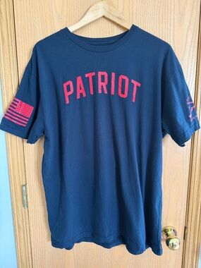 GRUNT STYLE EUC “Zero F’s Given” Patriotic Navy Red Cotton Shirt Men’s Size XL